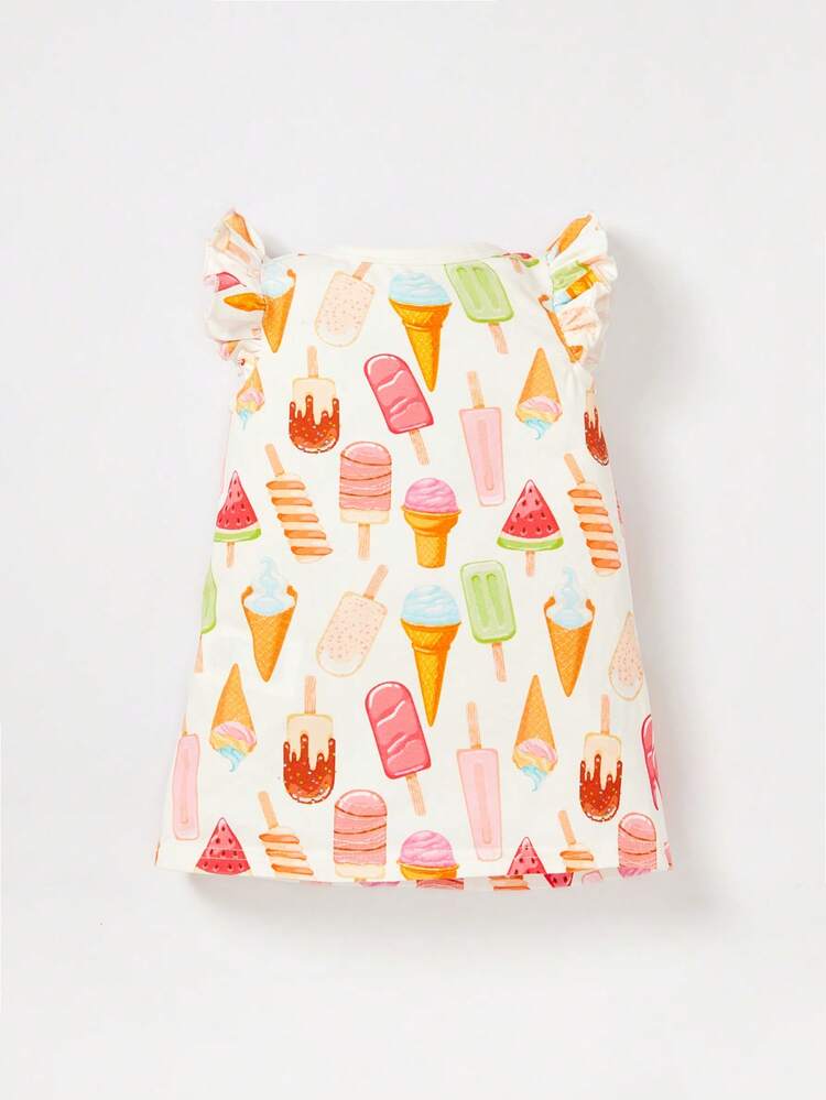 Newborn Baby Girls' Flutter Sleeve Printed T-Shirt, Shorts And Dress 3pcs Outfits Set