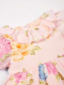 SHEIN 嬰兒印花荷葉邊泡泡袖連衣裙 - 彩色 - 查看 3