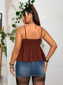SHEIN Holidaya Plus Solid Peplum Cami Top - Rust Brown - View 2