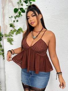 SHEIN Holidaya Plus Solid Peplum Cami Top - Rust Brown - View 5
