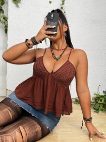 SHEIN Holidaya Plus Solid Peplum Cami Top - Rust Brown - View 8