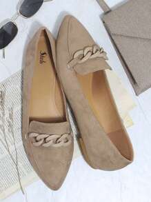Faux Suede Chi tiết chuỗi Giày lười - Màu Khaki - Xem 2