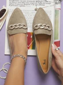 Faux Suede Chi tiết chuỗi Giày lười - Màu Khaki - Xem 3