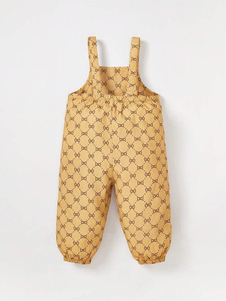 Baby Girl Solid Pullover & Allover Print Overall Jumpsuit & Hat