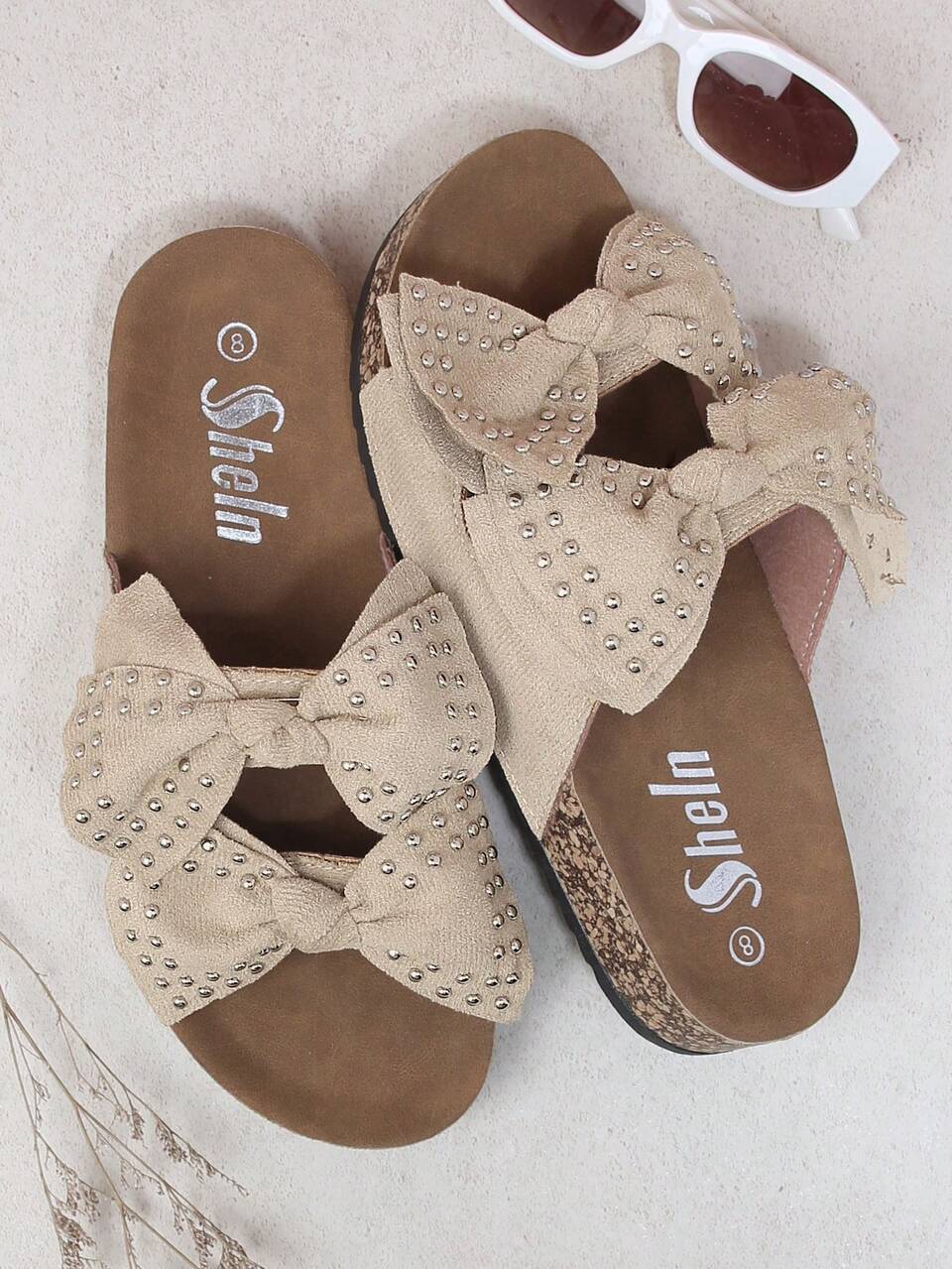 Rivet Studded Double Bow Slides Mother's Day Present Valentine's Day Summer Shoes