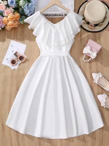 SHEIN Teen Girl Ruffle Layer Trim Belted Dress