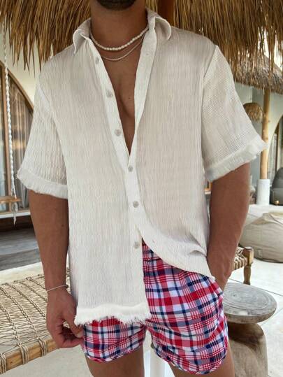 Uomo Camicia monocolore con orlo grezza