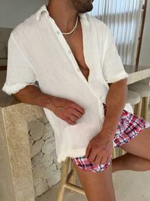 男士素色毛邊緣襯衫