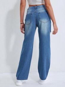 SHEIN Unity Chi tiết Ripped Quần jean - Rửa trung bình - Xem 2