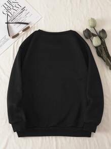 SHEIN LUNE Butterfly Print Thermal Lined Sweatshirt - Black - View 2