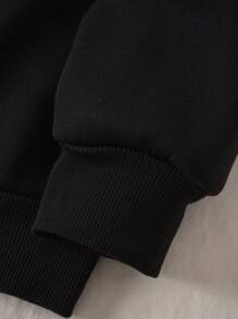 SHEIN LUNE Butterfly Print Thermal Lined Sweatshirt - Black - View 4