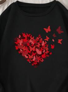 SHEIN LUNE Butterfly Print Thermal Lined Sweatshirt - Black - View 5