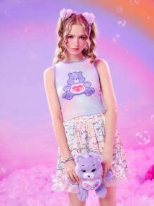 ROMWE X Care Bears Nhuộm buộc Đồ họa Hoạt hình Tương phản ràng buộc Áo ba lỗ - Nhiều màu - Xem 3