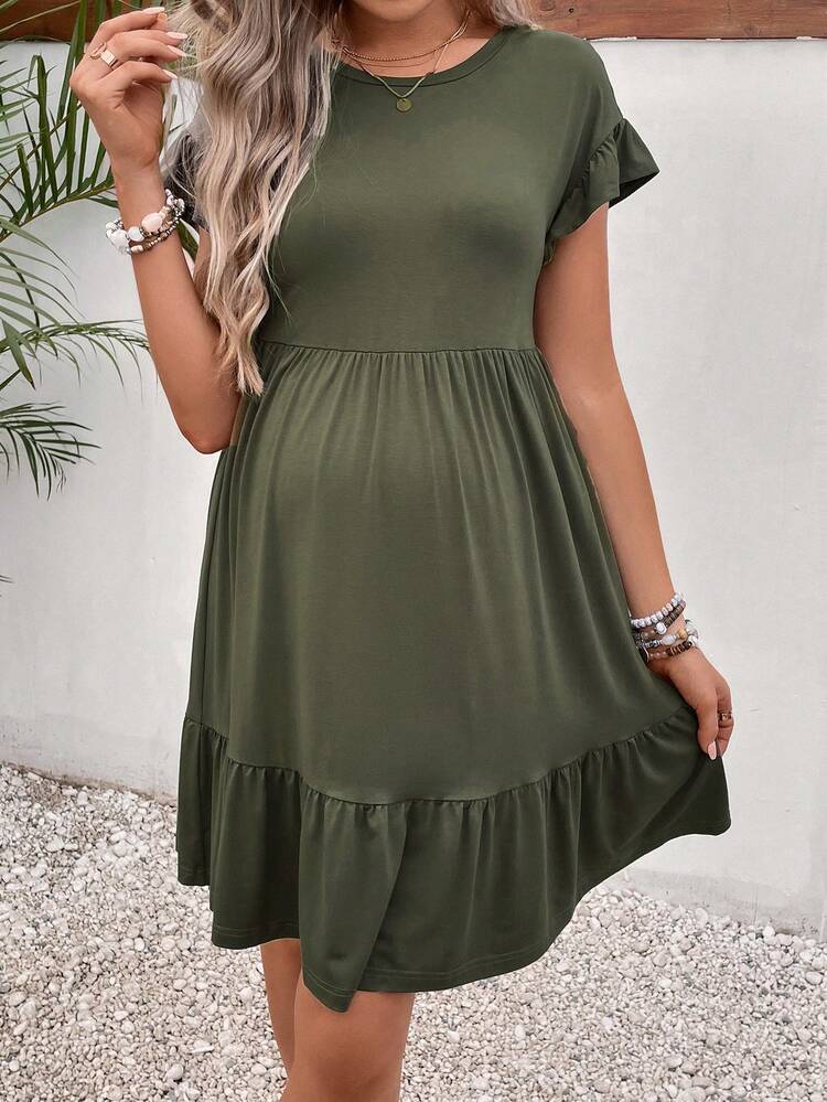 SHEIN Grossesse Robe À Volants - Militaire verte - Voir 4