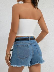 SHEIN Essnce 素色短款抹胸上衣 - 白色 - 查看 2