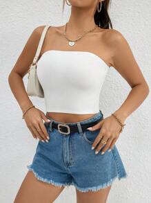 SHEIN Essnce 素色短款抹胸上衣 - 白色 - 查看 3