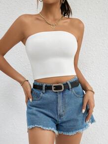 SHEIN Essnce 素色短款抹胸上衣 - 白色 - 查看 5