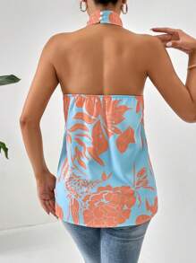 SHEIN Privé Top halter con estampado floral cruzado - Azul - Ver 2