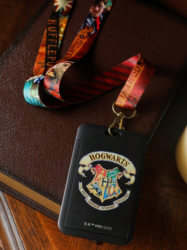 HARRY POTTER X SHEIN 1 pieza Titular de tarjeta de identificación con diseño de letras y cordón, portaplacas de plástico negro para escuela, oficina, Hogwarts, , regalos - Negro - Añade 1