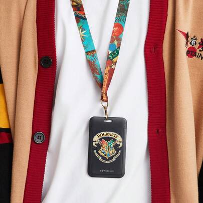 HARRY POTTER X SHEIN 1 pieza Titular de tarjeta de identificación con diseño de letras y cordón, portaplacas de plástico negro para escuela, oficina, Hogwarts, , regalos