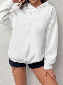 SHEIN EZwear Cartoon & Slogan Graphic Drop Shoulder Hoodie - White - View 6
