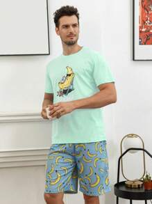 Hombres Conjunto de pijama con dibujos animados con estampado de plátano - Multicolor - Ver 3
