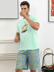 Hombres Conjunto de pijama con dibujos animados con estampado de plátano - Multicolor - Ver 1