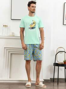 Hombres Conjunto de pijama con dibujos animados con estampado de plátano - Multicolor - Ver 4