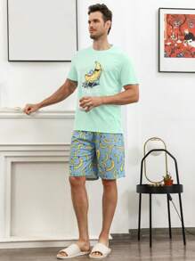 Hombres Conjunto de pijama con dibujos animados con estampado de plátano - Multicolor - Ver 5