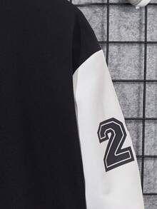 SHEIN Tween Boy Letter Graphic Two Tone Varsity Jacket - Black and White - View 4