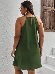 SHEIN LUNE Plus Contrast Guipure Lace Halter Neck Dress - Army Green - View 2