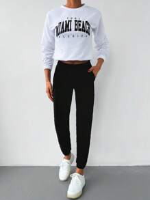 EURMUSE Letter Graphic Sweatshirt & Joggers - Black and White - View 1