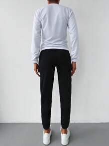 EURMUSE Letter Graphic Sweatshirt & Joggers - Black and White - View 2