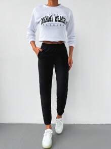 EURMUSE Letter Graphic Sweatshirt & Joggers - Black and White - View 4