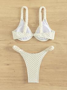 SHEIN Swim 素色帶鋼圈比基尼泳裝 - 米色 - 查看 2