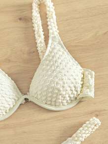 SHEIN Swim 素色帶鋼圈比基尼泳裝 - 米色 - 查看 5