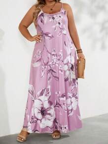 EMERY ROSE 大碼印花吊帶連衣裙 - 粉色 - 查看 5