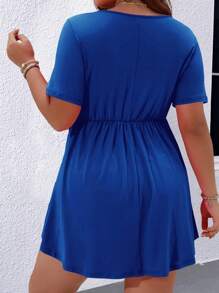 SHEIN LUNE Hơn Nút Nửa Xoay eo Áo thun - Xanh đậm - Xem 2