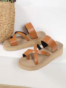 NỮ Thánh giá Dây đeo Thiết kế vòng ngón chân Dép thông , Kỳ nghỉ Dép Wedge Slide - Màu nâu Sô-cô-la - Xem 3