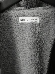 SHEIN Tween Boy Contrast Slogan Tape Thermal Lined Hooded Jacket - Black - View 6