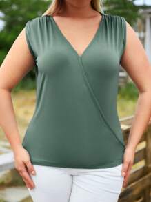 RueChic Plus Solid Tank Top - Dark Green - View 2