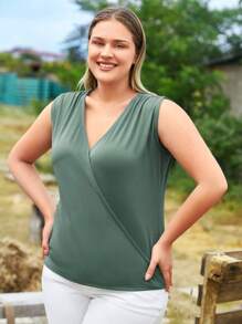 RueChic Plus Solid Tank Top - Dark Green - View 1