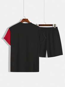 Manfinity Homme Men Letter Graphic Two Tone Tee & Shorts - Black - View 2