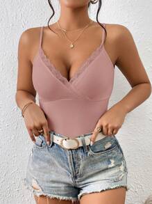 SHEIN Frenchy Lace Trim Cami Top - Dusty Pink - View 2
