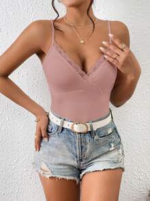 SHEIN Frenchy Lace Trim Cami Top - Dusty Pink - View 3