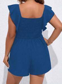SHEIN Clasi Plus Square Neck Ruffle Trim Smocked Romper - Blue - View 2