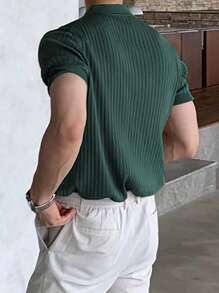 男士时尚休闲纹理纯色短袖针织上衣 - 綠色 - 查看 2