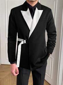 Manfinity Mode Men Colourblock Buckle Detail Blazer - Black - View 1
