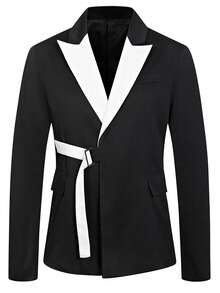 Manfinity Mode Men Colourblock Buckle Detail Blazer - Black - View 4
