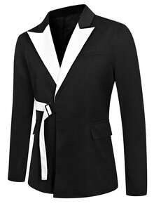 Manfinity Mode Men Colourblock Buckle Detail Blazer - Black - View 5